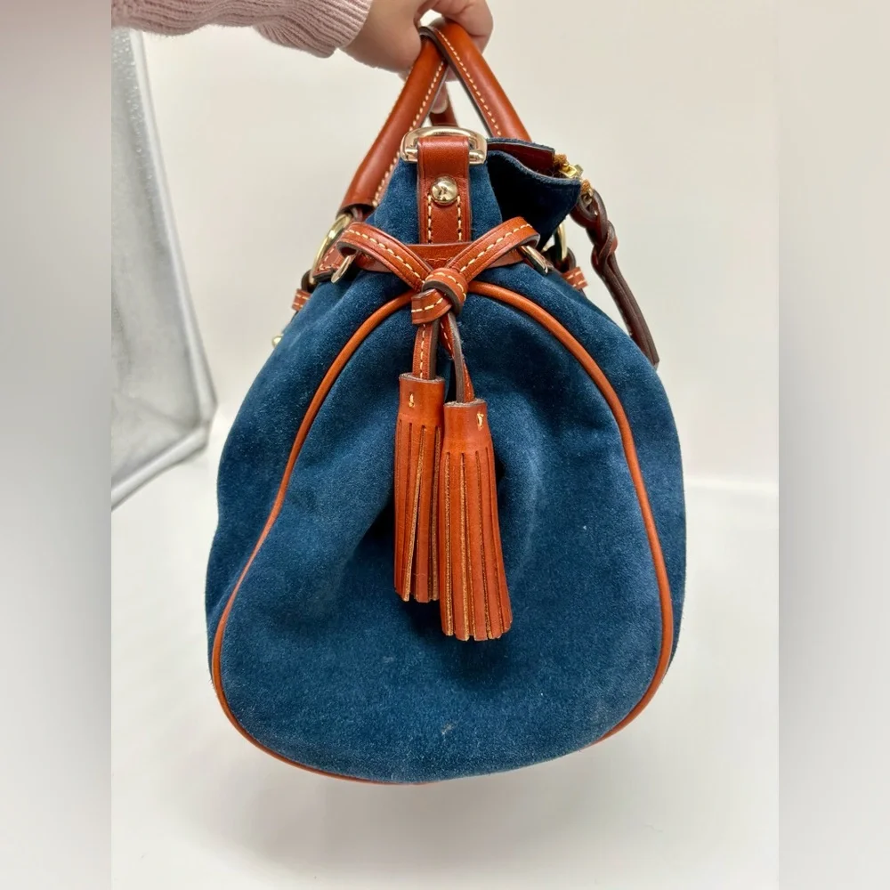 Dooney Bourke RARE Blue Suede Nubuck Satchel in Large - Picture 6 of 9